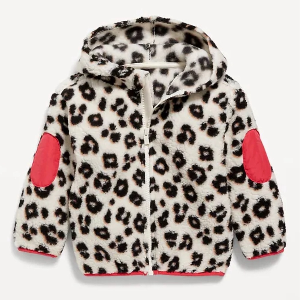 Old Navy Toddler Girls Leopard Printed Sherpa Zip-Front Hooded Jacket, Size 4T